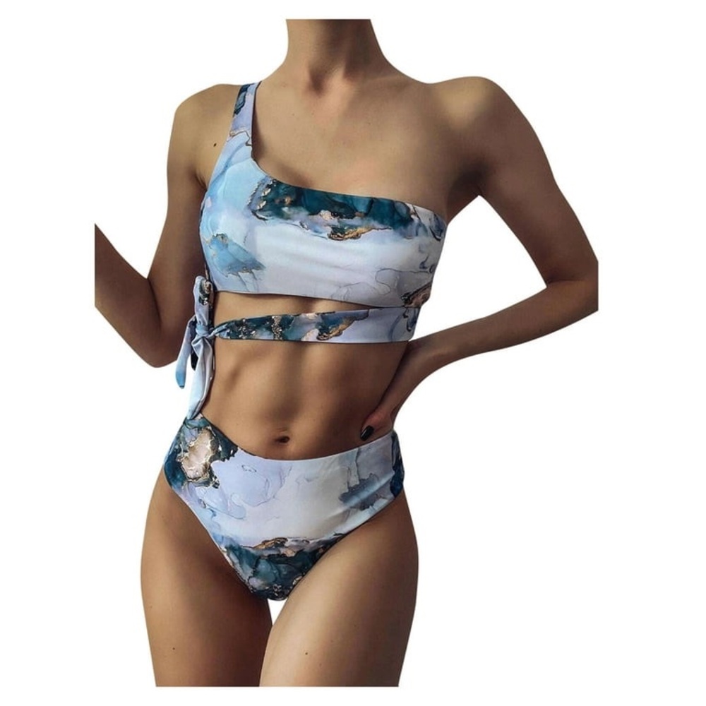🆕 BOOMSILK Watercolor One Shoulder Bikini 🌊💜💨